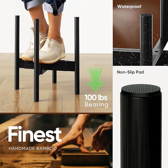 MUDEELA 2 Pack Adjustable Plant Stand Indoor, Bamboo Plant Stand 8 to 12 Inches, Single Floor Plant Stand for Indoor Plants, Bamboo Black Planter Stand for Indoor Plants, Pot Plant Not Included