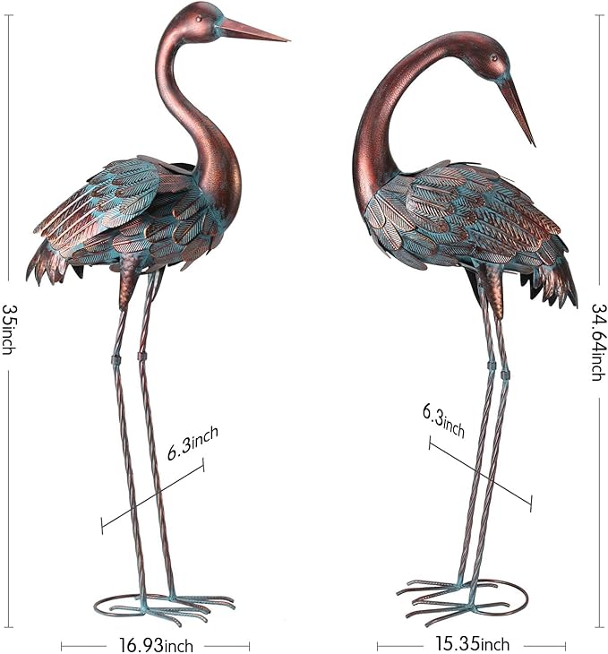 chisheen Crane Garden Statues Outdoor Yard Decorations Metal Heron Yard Art Bird Sculpture Decor for Outside Lawn Patio Large Size, for Women Mom,Set of 2