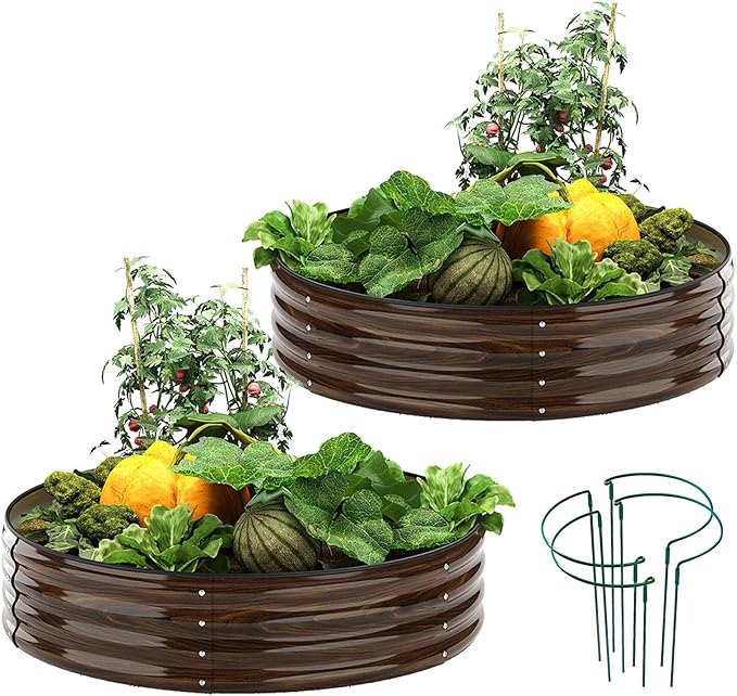Galvanized Metal Planter Round Raised Garden Bed Kit for Gardening Outdoor Grow Garden Box Raised Flower Bed Galvanized Planter Outdoor 2PC 2x2x1FT