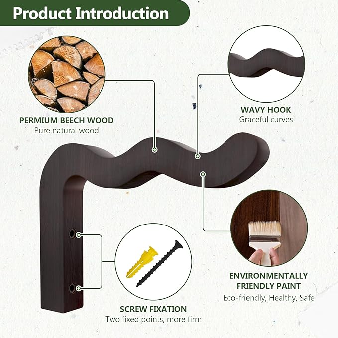 FGSAEOR Wavy Plant Hanger Hooks for Indoor/Outdoor Hanging Plants, 2 Pack Rustic Farmhouse Wall Mount Wooden Hanging Basket, Lanterns, Bird Feeders - Decorative Bracket for Patio, Balcony,Walnut Color