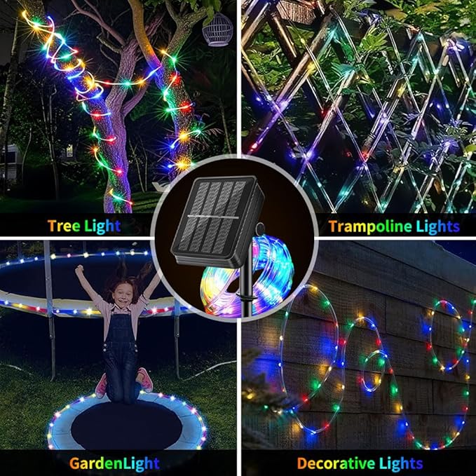 Solar Rope Lights 39FT IP65 Waterproof Outdoor Lights LED Copper Fairy String Tube Lights for Party Garden Yard Home Wedding Christmas Halloween Holiday Tree Decoration Lighting(Multi Color)
