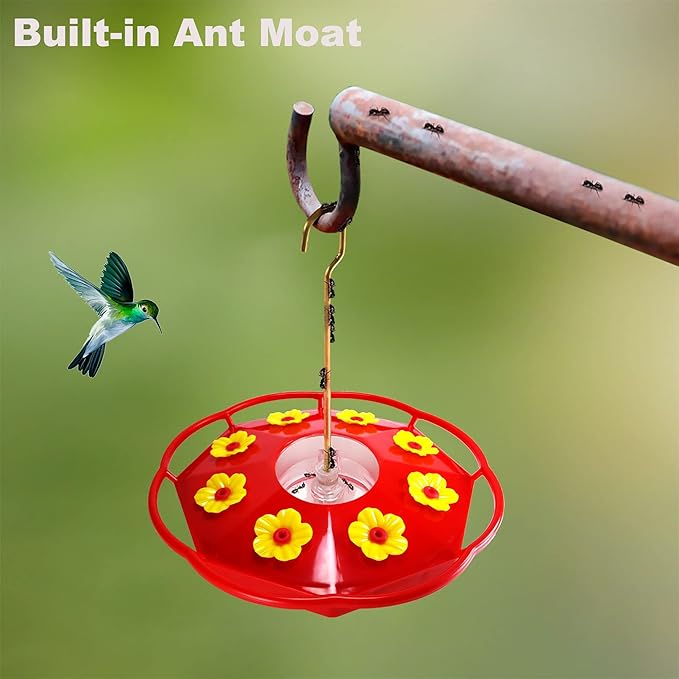 Hummingbird Feeders for Outdoors Hanging - 8 Feeding Ports 16 oz Plastic Hummingbird Feeder, Bee-Proof Leak-Proof No Drip, Easy to Clean with Cleaning Brushes