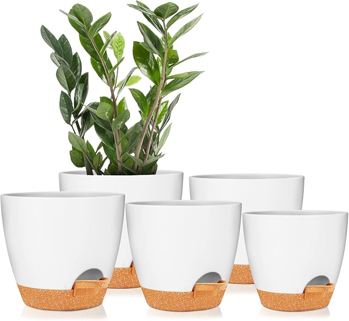 GARDIFE Plant Pots 7/6.5/6/5.5/5 Inch Self Watering Planters with Drainage Hole, Plastic Flower Pots, Nursery Planting Pot for All House Plants, Succulents,Snake Plant, African Violet, Flowers,White