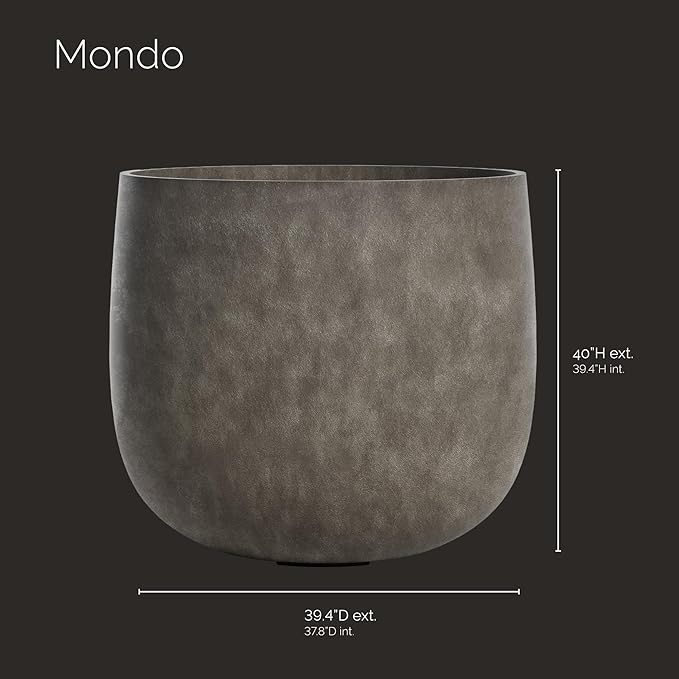 Mondo Large Planter – River Stone Finish – Fiberglass Indoor/Outdoor and Weather-Resistant Round Planter (39.4" D x 39.4" H Exterior, 37.8" D x 39.4" H Interior)