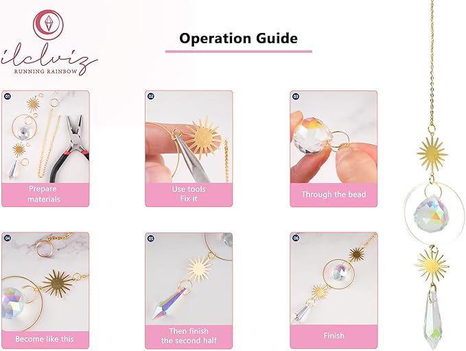 ilclviz DIY Suncatcher Making Kits for Adults 200PCS DIY Crystal Suncatcher Kit Sun Catchers Prism Supplies, DIY Gifts for Mom(Gold)