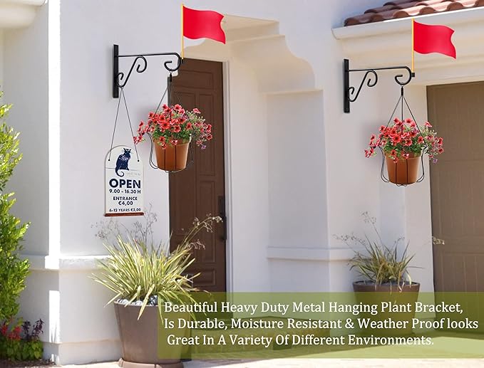 Plant Hanger Hook,2 Pcs Hanging Basket Hooks,6in Metal Wall Plant Hook for Outdoor or Indoor Hanging Flower Baskets,Bird Feeders,Solar Lanterns