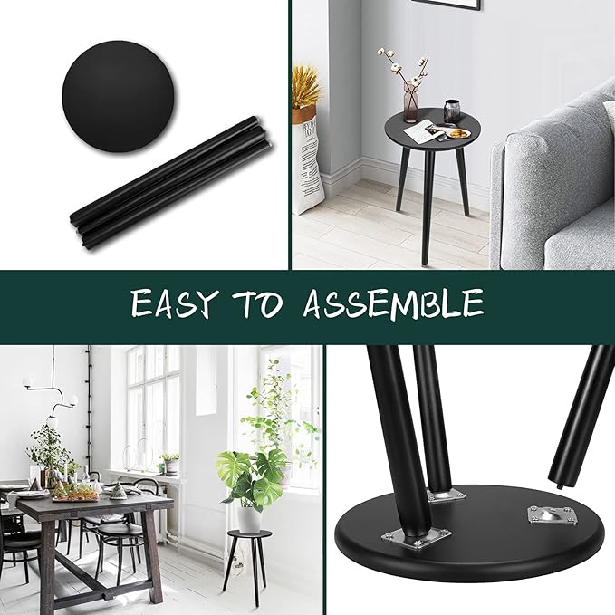 Indoor Plant Stand - Uneedem Wood Mid Century Plant Stand for Indoor Plants, Modern Plant Table,Tall Plant Holder for Flower Pots, Small Round Side Table, End Table (B2-Black,High: 16.5")