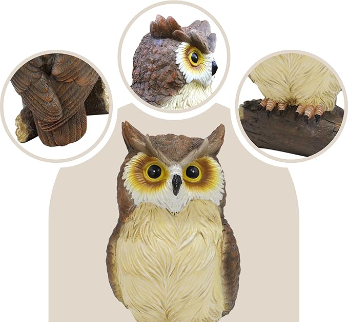 Outdoor Resin Owl Garden Statues, Figurine Sculpture-Owl Perched on Branch, Owl Decoration for Porch, Patio, Lawn, Yard, Whimsical Owl Table Bookshelf Ornament Accessories, Garden