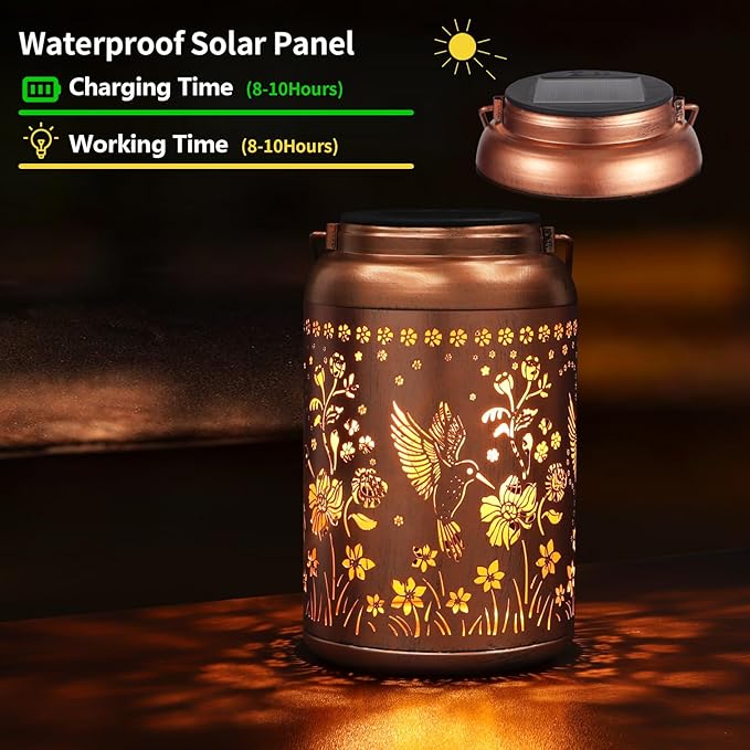 Solar Lanterns Outdoor Waterproof Hummingbird Garden Decor Mothers Day Gifts for Women Mom Grandma Hanging Solar Lights Metal Solar Decoration Outside for Yard, Backyard, Patio Deals