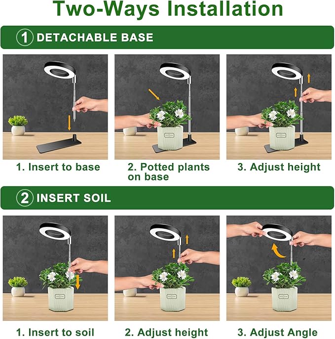 Plant Grow Light, 48 LEDs Full Spectrum Grow Light for Indoor Plants, Height Adjustable Small Halo Light with Base, 3 Optional Spectrums, Auto Timer 3/9/12Hrs, 10 Brightness, 3 Pack