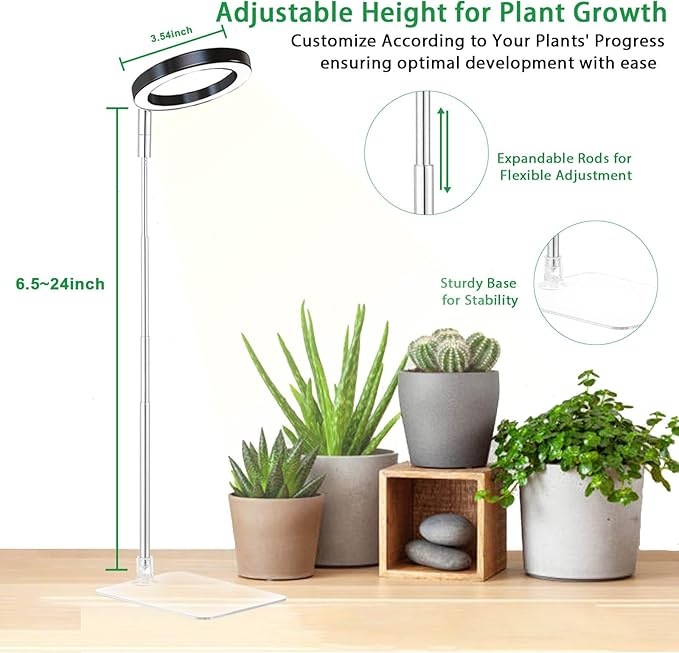 Plant Grow Light,yadoker LED Growing Light Full Spectrum for Indoor Plants,Height Adjustable, Automatic Timer, 5V Low Safe Voltage,Idea for Small Plant Light