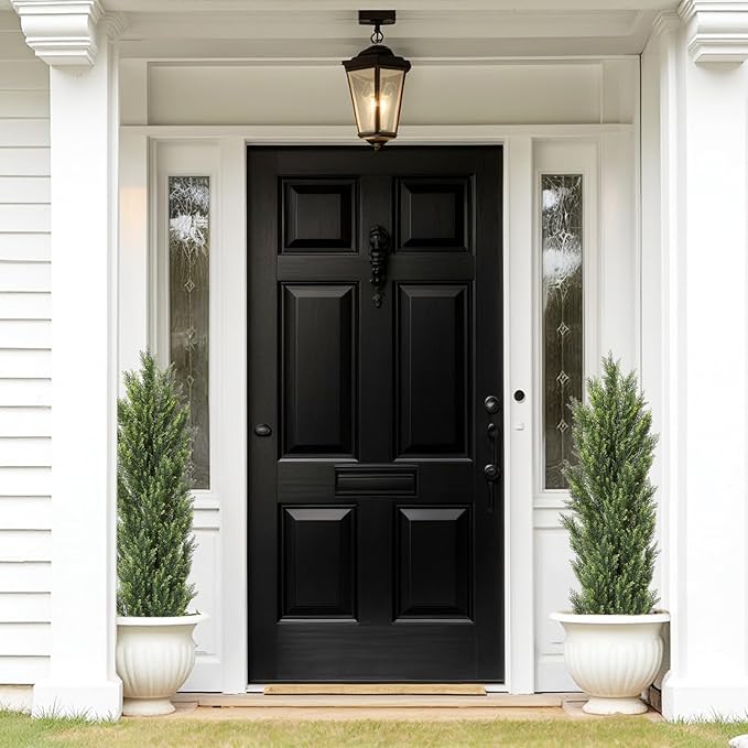 THE BLOOM TIMES 5ft Topiary Trees Artificial Outdoor – UV Resistant Faux Cedar Pine Cypress Bushes and Shrubs, Fake Potted Plants for Front Porch Outside Planter Patio Decor, Set of 2 (5 Foot)