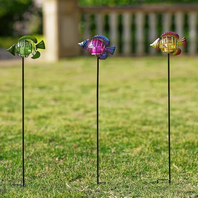 Outdoor Garden Solar Lights,3Pack Decorative Solar Lights for Garden Decor,Sea Fish Backyard Decor,Led Solar Lights with Stakes for Yard Landscape Patio(21.3''H)
