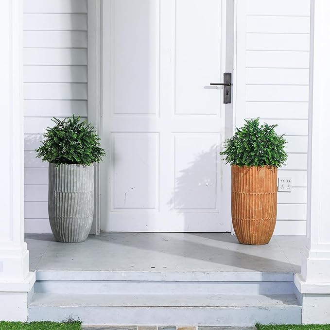 Yunlly 10 Pcs 18 Inch Artificial Boxwood Ball Topiary Tree Fake Outdoor Plants Bush, UV Resistance Faux Shrubs with Spike Realistic Greenery Potted for Indoor Garden Yard Porch Patio Decor (Green)