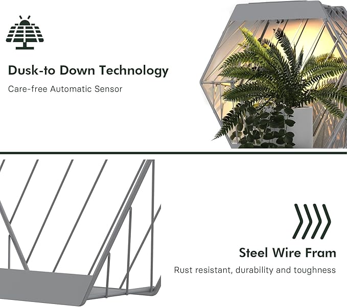 Grand patio Outdoor Leiden LED Solar Hexagon Wall Sconce Planter, with Dusk to Dawn Sensor Decor Wall Lighting for Garage Doorway Patio Yard, Cement Grey(S-Linear)