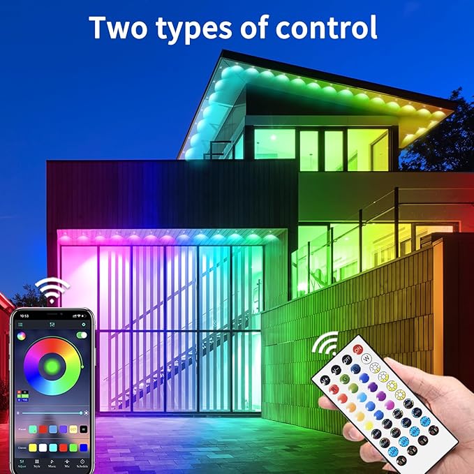 Permanent Outdoor Lights,50ft RGB Eave with App Control Remote,IP67 Waterproof LED Lights,Music Sync Outside Light for House,Halloween,Roof,Garden,Christmas Decorations