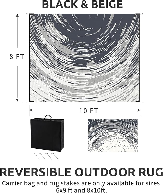 COCOER Modern Outdoor Rug 8x10 Reversible-Waterproof Outdoor Patio Rug-Quick Dry Outdoor Area Rugs Indoor Outdoor Rugs-Outside Rug Patio Decor for Porch Deck Balcony Backyard