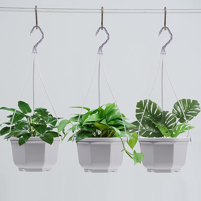 Roshtia 24 Pcs Hanging Plastic Planter Pot with Hook Flower Pots Baskets Hanging Nursery Planter Holder for Outdoor Indoor Plant Garden(Ceramic White,6.7 Inch)