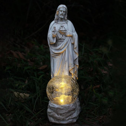 Jesus Statue Outdoor Decor Solar Lights, Religious Garden Statue, Blessed Father Outdoor Figure for Home/Garden Decor, Gift for Men/Father(11.22" H)
