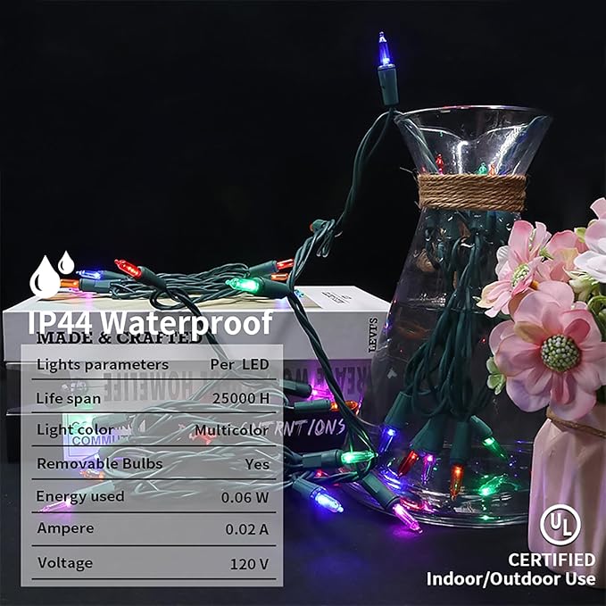 Multicolor LED Christmas Lights - 35 Count Multi-Colored Christmas String Lights for Small Tree, Crafts, Holiday, Indoor/Outdoor Decorations, 11 Feet Green Wire, UL Certified, Connectable