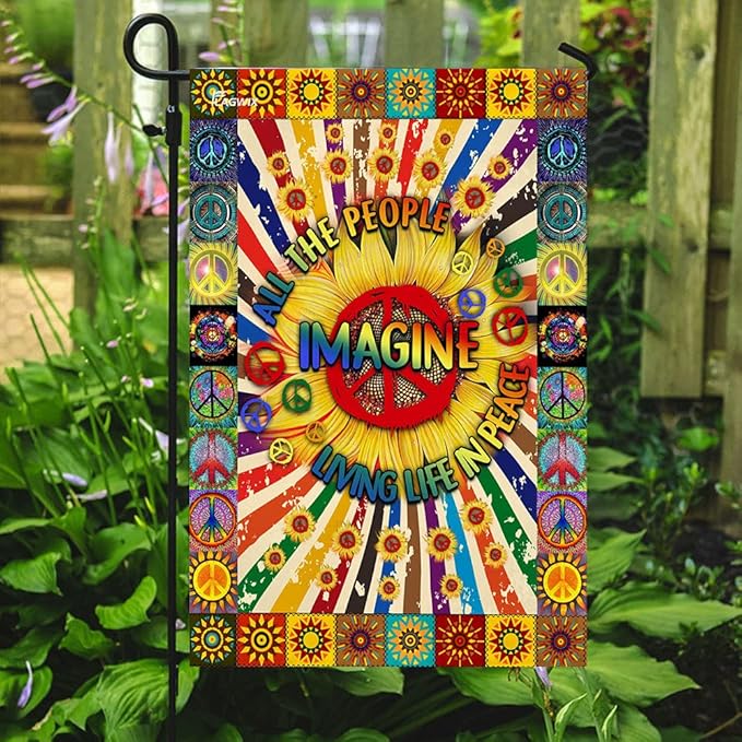 FLAGWIX Flags - Imagine All The People Living Life In Peace Hippie Sunflower Flag DDH1826F, House Flag (29.5" x 39.5") - USA House Garden Flags Premium Polyester - Decorative Outdoor Flags