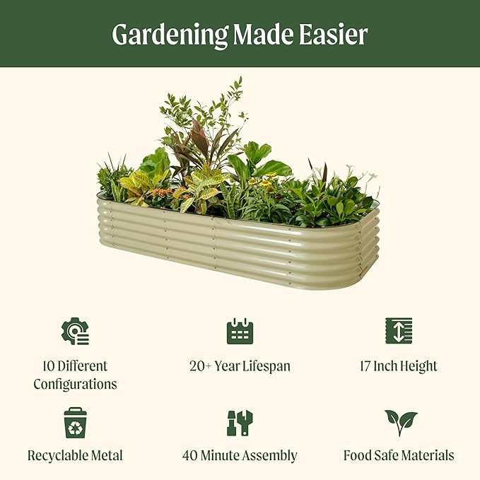 Vego garden Raised Garden Bed Kit, 17" Tall 10 in 1 Modular, Metal Planter Box for Vegetables, Flowers, Herbs, Sky Blue
