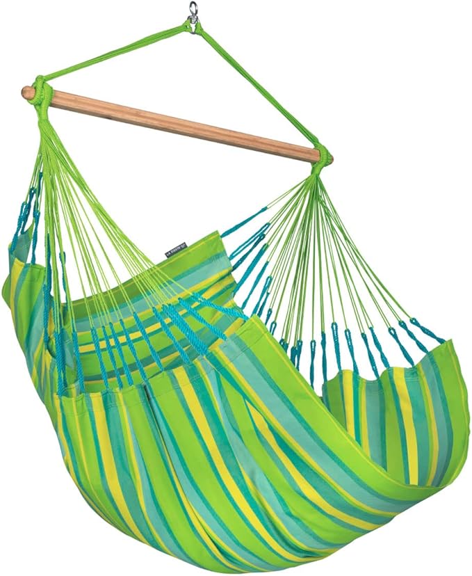 LA SIESTA® - Large Comfort Domingo Hammock Swing Chair - Weather & Tear Resistant Hanging Hammock Chair - Indoor Outdoor Hammock Chair Swing - Patio Porch Bedroom Hanging Chair - Max 285 Lbs, Lime