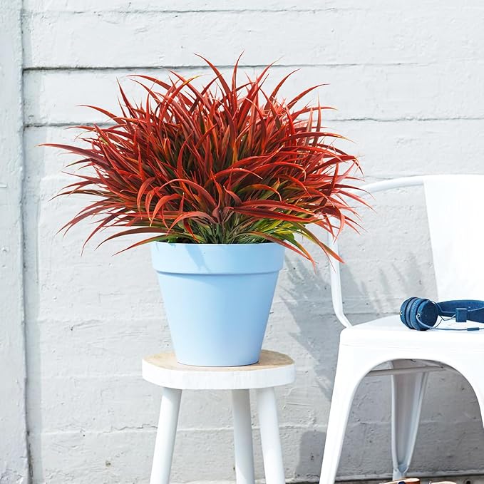 Uieke 6 Bundles Artificial Outdoor Plants UV Resistant Fake Grass Plants Faux Plastic Plants Greenery Shrubs for Home Garden Pathway Window Box Front Porch Cemetery Fall Decor, Autumn Red