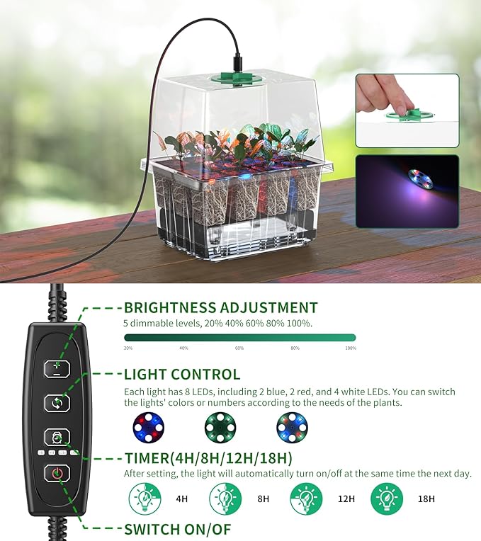 Seed Starter Tray, 60-Cells Seedling Starter Trays with Grow Light, Self-Watering Seed Germination Kit for Indoor Gardening Seed Starting (5 Pack, Clear Base)