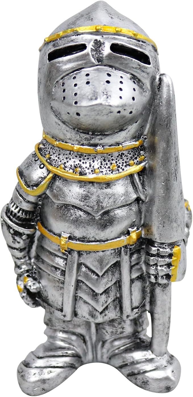 nezababy Knight Gnomes Guard Garden Statue Decoration Medieval Wee Crusader Battle Swordsman Fighting Outdoor Figurines Lawn Decor Resin (B)