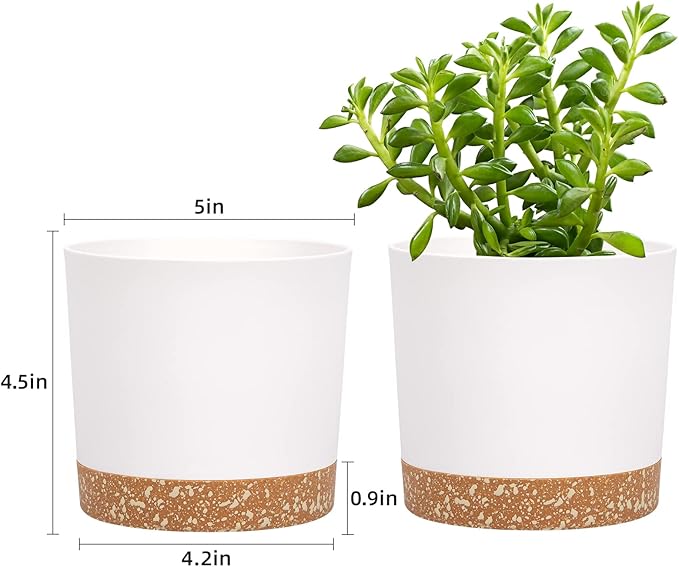 QCQHDU 5 inch Plant Pot, 2 Pack Planters for Indoor Plants with Drainage Holes & Saucer, Outdoor Flower Pots Home Garden Modern Decor