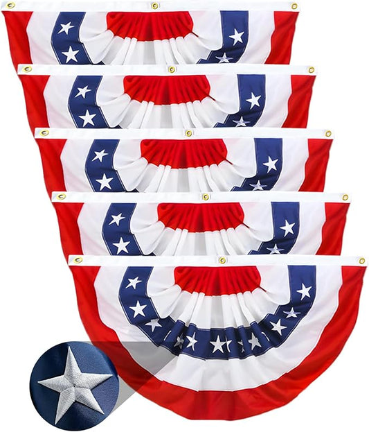 Americana Bunting Flags Outdoor 2x4 Ft,Pleated Fan Flag with Embroidered Stars,Red White and Blue Decorations for 4th of July Independence Day Memorial Day Patriotic Decorations (Set of 5)