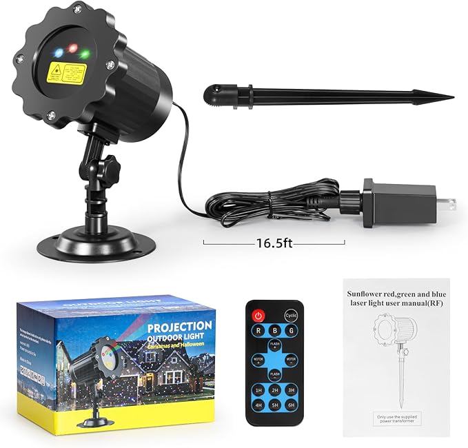 Laser Christmas Lights,Laser Projector Outdoor,3 Colors Moving Starry Lights Show with Remote Control,Holiday Decorations Outside with 16.5ft Cord,IP65 Waterproof-for Halloween/Garden/Party