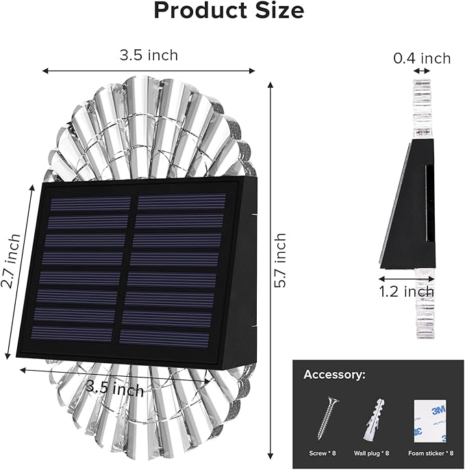 Solar Deck Post Outdoor Lights, 8 Pack Fence Solar Lights, Solar Fence Lights Outdoor Waterproof Led for Garden, Yard, Outdoor Patio Decor, Warm White, S-240