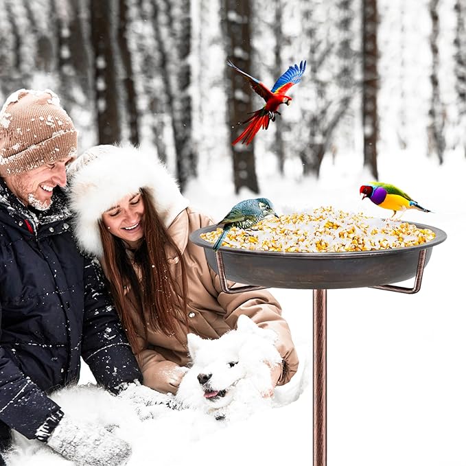 Metal Bird Bath for Outside Garden Birdbath Bowl, 36.2" Height Freestanding Bird Feeders for Outdoors with 4 Prongs Base Stake, Standing Birdfeeders for Yard Lawn Decor (Retro Copper)