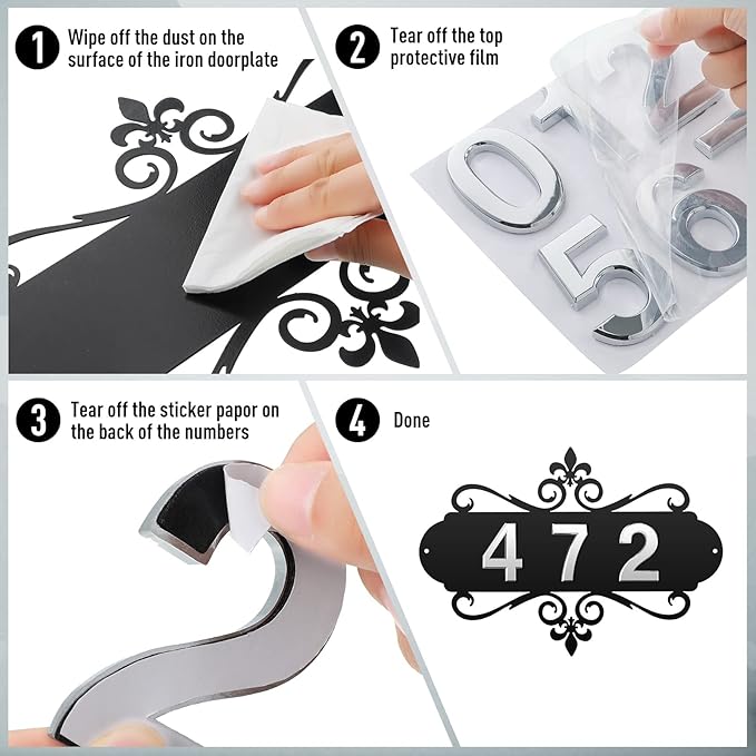 House Address Plaques Metal Address Sign Outside House Number Mailbox Number Sign for House Home Hotel Office Garden Decorative Wall Plaque(13.8 inch,Delicate Style)