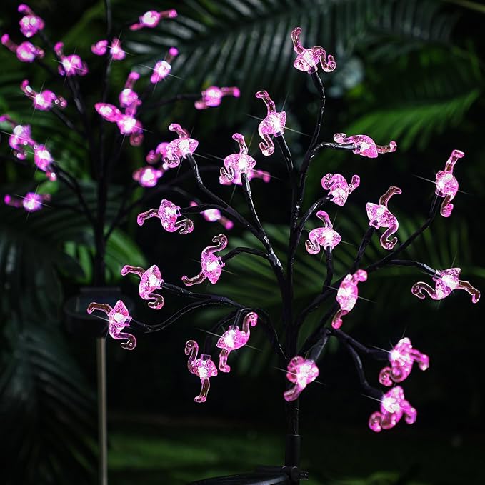 6 Pcs Pink Flamingos Yard Decoration Solar Flamingo Stake Lights Outdoor LED Yard Decorations for Pathway Lawn Patio Walkway Christmas, 29.5" Height