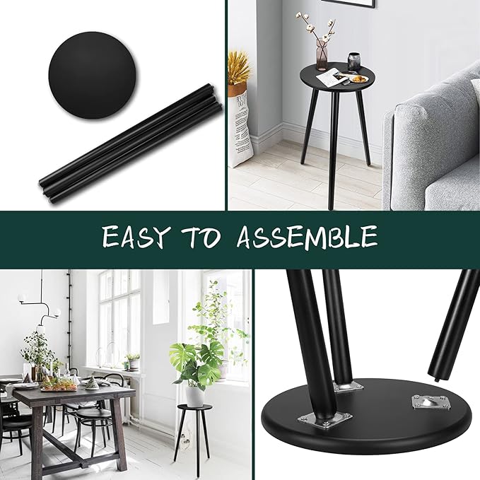 Uneedem Indoor Plant Stand Wood Mid Century Plant Stand for Indoor Plants, Modern Plant Table, 20.5" Tall Plant Holder Stand for Flower Pots, Small Round Side Table, End Table Black