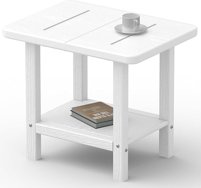 Outdoor Side Table - 2-Tier Storage All Weather Outdoor End Table for Patio - HDPE Morden Easy Maintenance Adirondack Side Table for Pool Porch Balcony Garden Lawn Backyard Outside Indoor