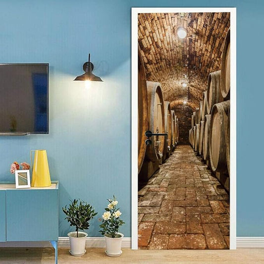 3D Door Stickers Murals Peel and Stick - Wine Cellar - Door Wallpaper Self-Adhesive Door Decals Removable PVC Waterproof Door Poster for Bedroom Living Room Door Decoration 33.9" x 78.7"