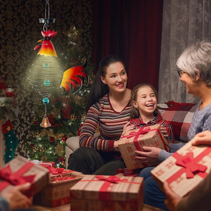 Solar Garden Decor for Outside, Solar Lanterns Outdoor Waterproof, Chicken Lamp Hanging Light for Porch Decoration, Yard Art, Unique Wind Chimes Gift for Women Mom Grandma