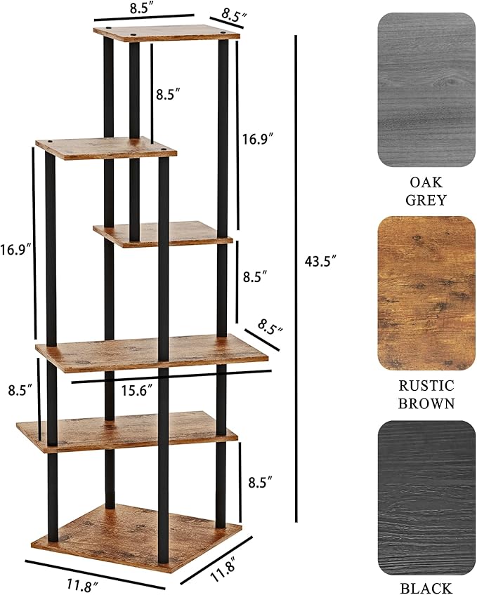 Plant Stand Indoor 6-Tier Metal Wood Plant Shelf for Multiple Flower Pots Corner Tall Flower Holders for Living Room Balcony Bedroom, Rustic Brown