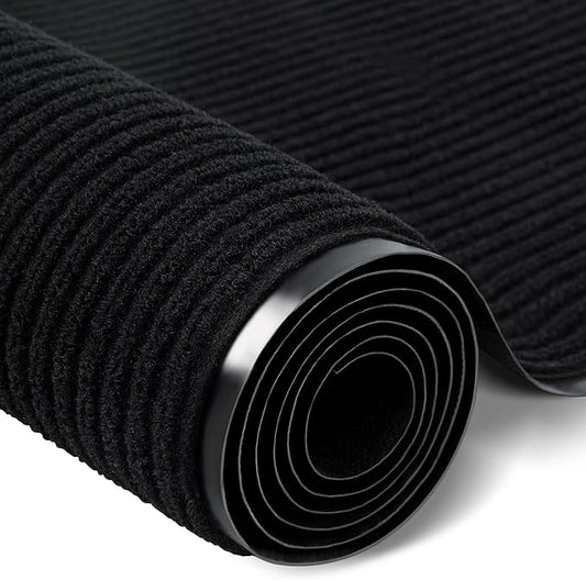 Rubber Door Mat About W3' ×L16' Heavy Duty Large Outdoor Indoor Mat Durable Entrance Doormat Waterproof Rubber Back Rugs for Home Entryway Patio Porch Office Business Areas (Jet Black)