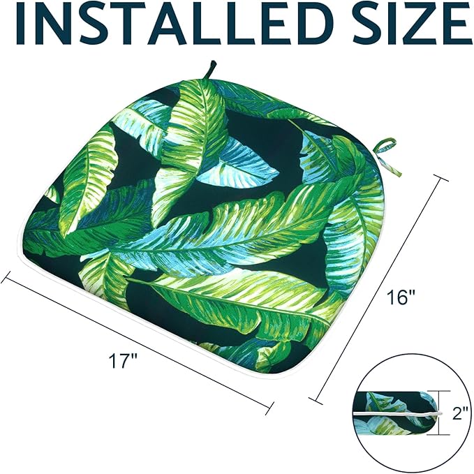 Indoor/Outdoor Chair Cushions 16x17 Inch, Patio Chair Cushions with Ties, All Weather Seat Cushions for Patio Furniture Home Garden Chair Use, Set of 4, Hanalei Lagoon