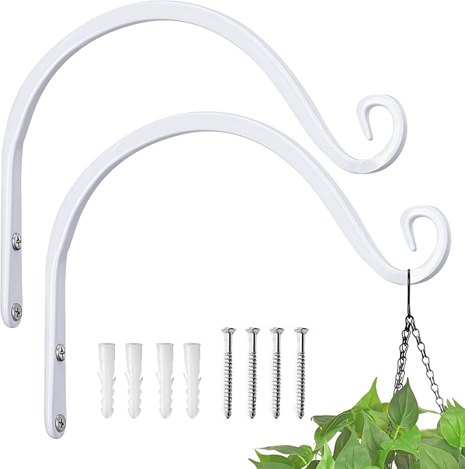 Kingsyard 2-Pack Wall Plant Hanger Outdoor - Heavy Duty Metal Hanging Bracket Hooks for Hanging Plant, Bird Feeders, Lanterns, Wind Chimes Outdoor & Indoor, 8-Inch/White