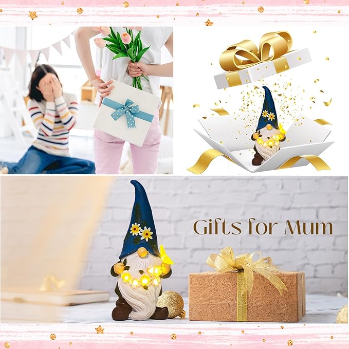 DKJOCKY Funny Garden Gnomes Gifts for Women, Solar Gnomes Decorations for Yard, Garden Oranments Outdoor Gardening Birthday Gifts for Women Mom Grandma Wife