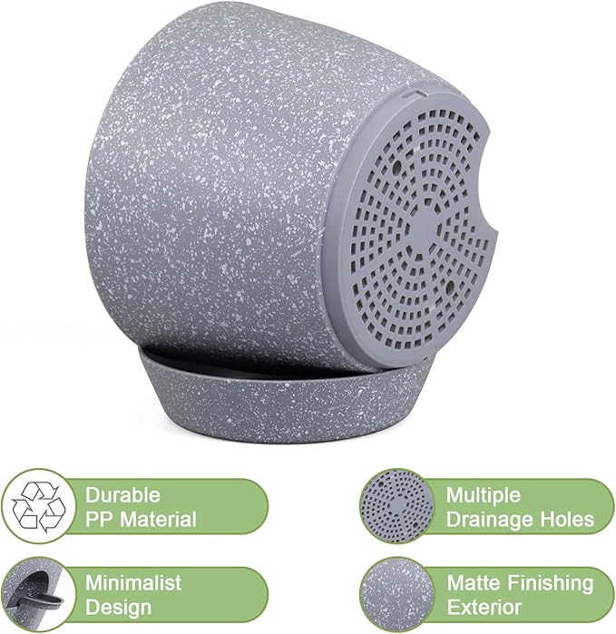 Big Self Watering Pots 12/10/9 inch, Planter, Plant Pots with Mesh Drainage Holes for Indoor Outdoor Garden Plants, Plastic Flower Pots with Removable Deep Reservoir, Speckled Grey