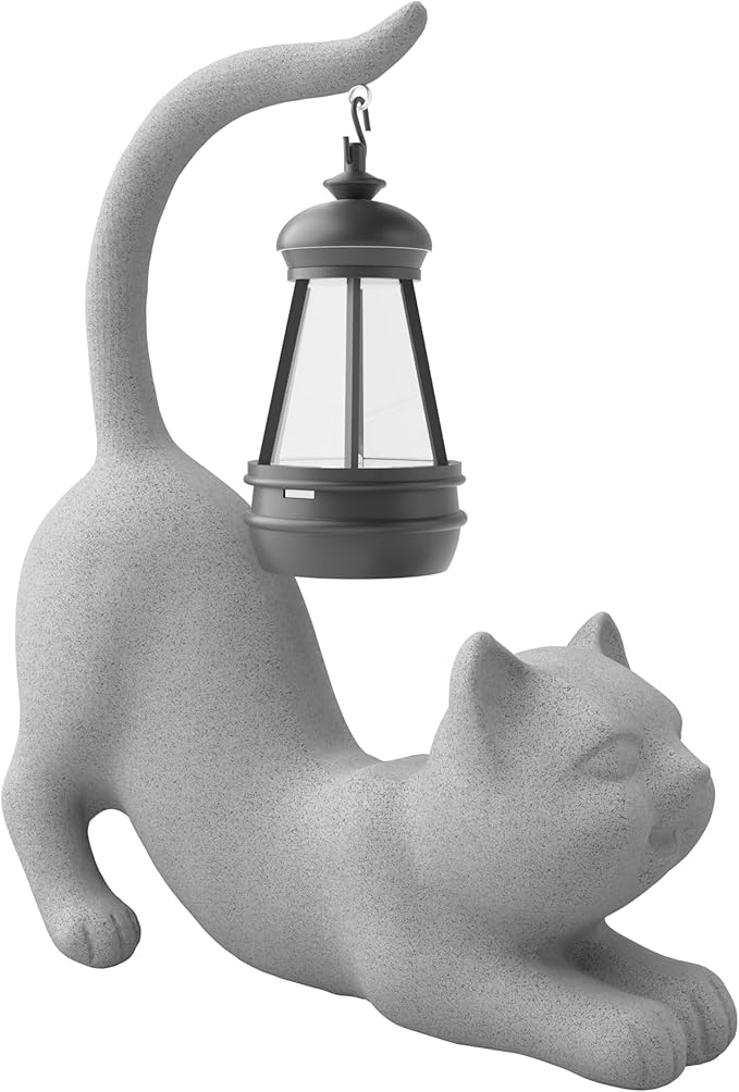 Solar Cat Garden Statue 10 Inch Porch Patio Decor for Outside Yard Decoration Outdoor Unique Housewarming Gardening Birthday Gifts for Cat Lovers Women Grandma