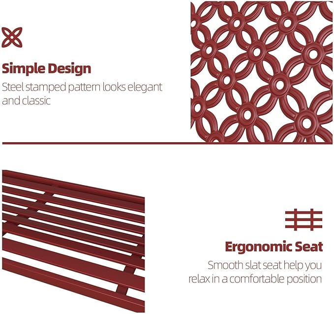 Grand patio 50" Outdoor Bench Garden Bench with Armrests Bench for Outdoors Lawn Yard Porch Red