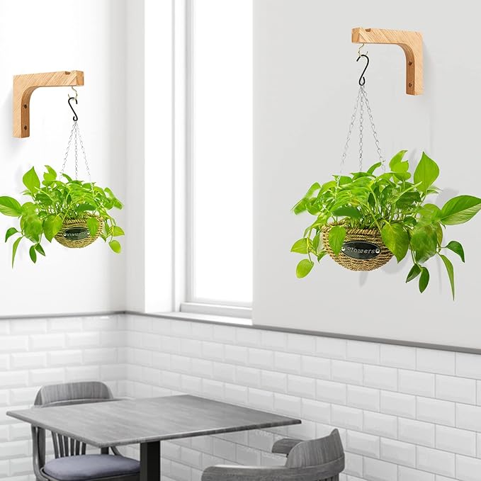 FGSAEOR Macrame Plant Hanger, Hanging Wall Planters for Indoor Plants, Wooden Hanging Basket Hooks for Outdoor Pots Wind Chime Flower Bracket Lanterns Patio Garden Decoration (2-Pack,5-Inch)